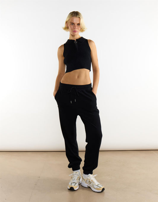 Knitted Black Half Zip Sleeveless Crop Top