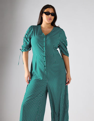 Glamorous Curve Green Lilac Spot Jumpsuit