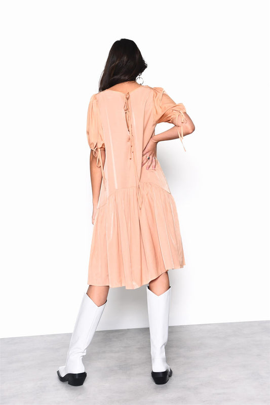 Apricot Drop-Waist Midi-Dress