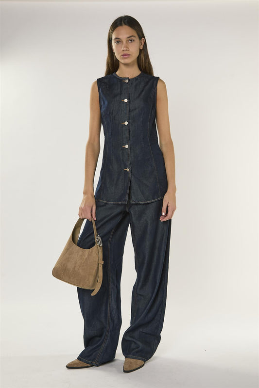 Dark Indigo Denim Sleeveless Blouse