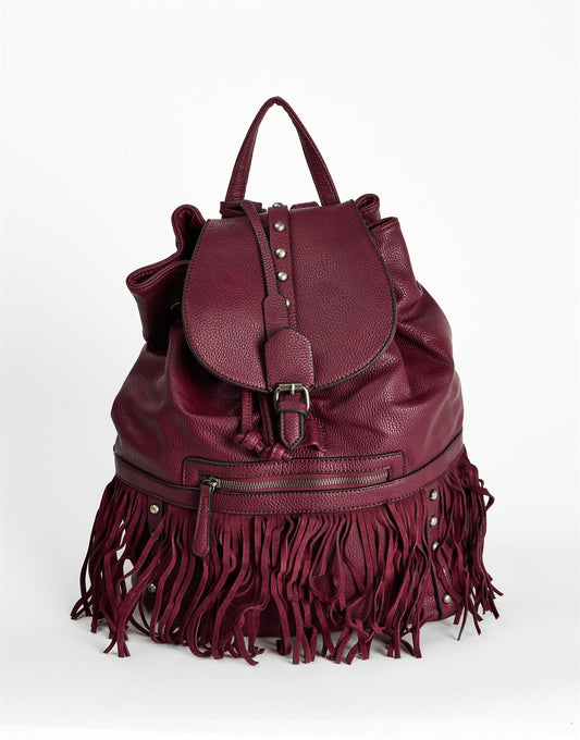 Burgundy Studded Fringe Backpack