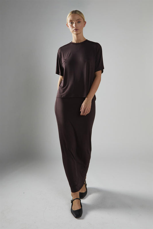 Chocolate-Brown Soft-Drape Maxi-Skirt