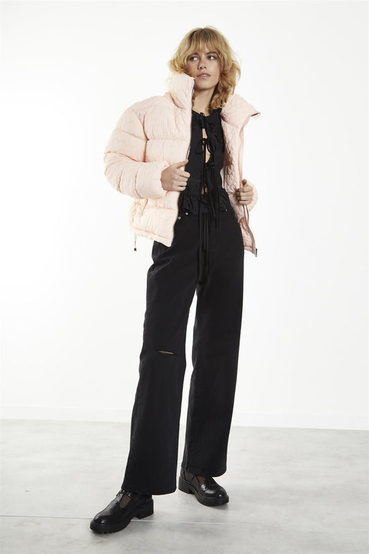Peach Textured Heart Puffer Jacket