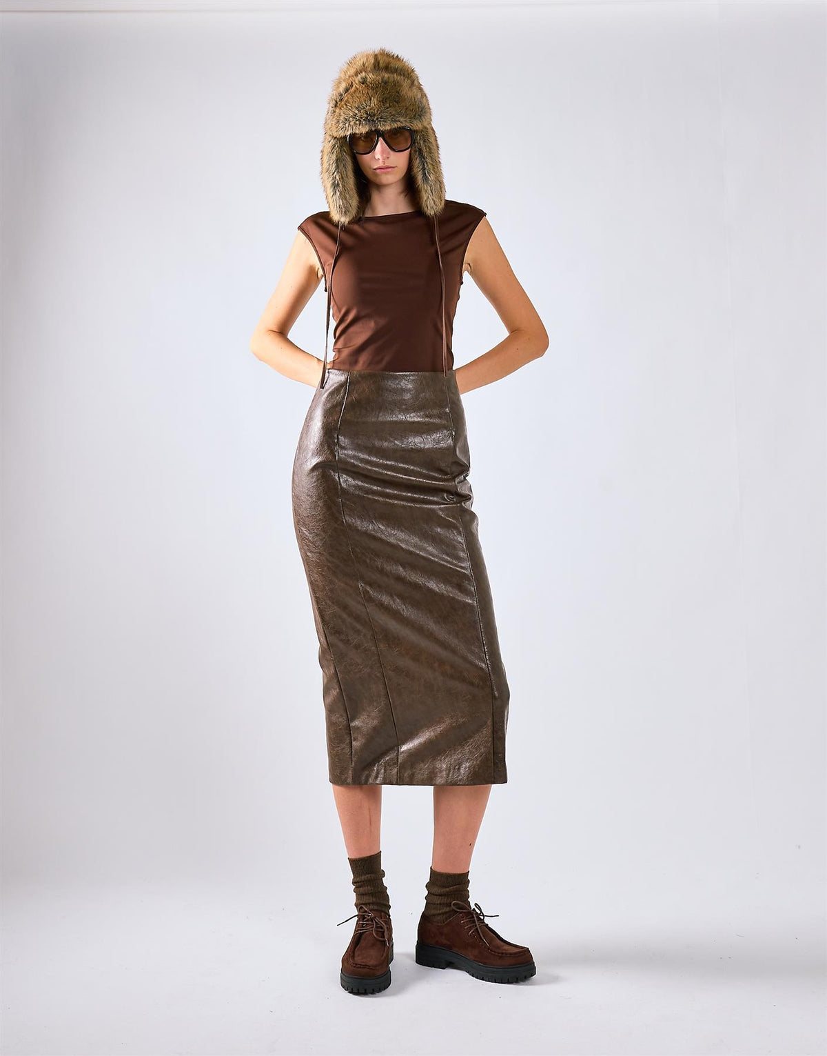 Deep Brown Open Square Back Cap-Sleeve Top
