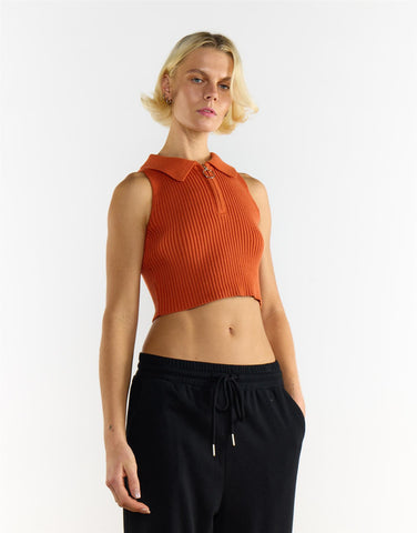 Orange Zip Collar Sleeveless Top