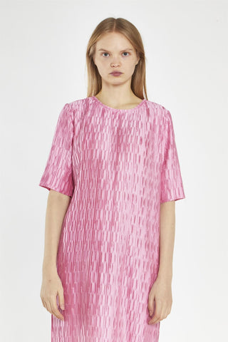 Pink Geo-Plisse Midi-Dress