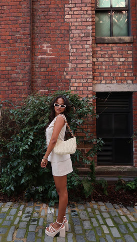 Natural-Ecru Straight Mini-Skirt