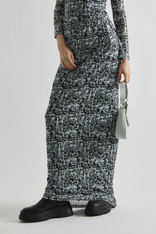Mint-Black Spliced Mesh Bodycon Maxi-Skirt