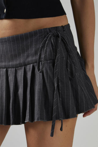 Charcoal-Pinstripe Pleated Mini-Skirt
