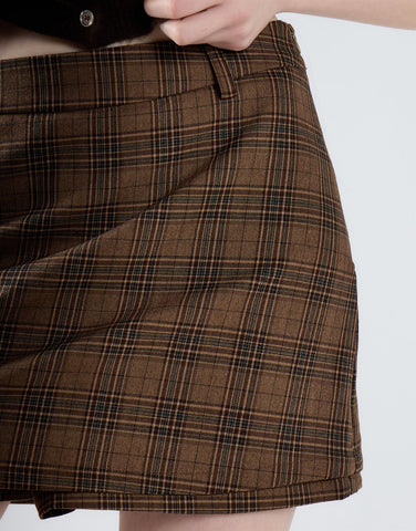 Brown Multi Check Bodycon Skort