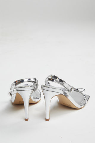 Silver Strappy Bow Barely There-Heels