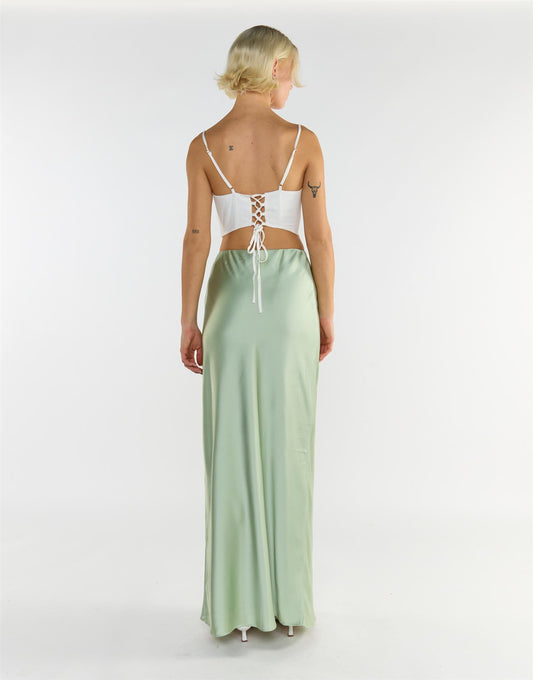 Bias Cut Maxi Skirt - Sage Green Sateen