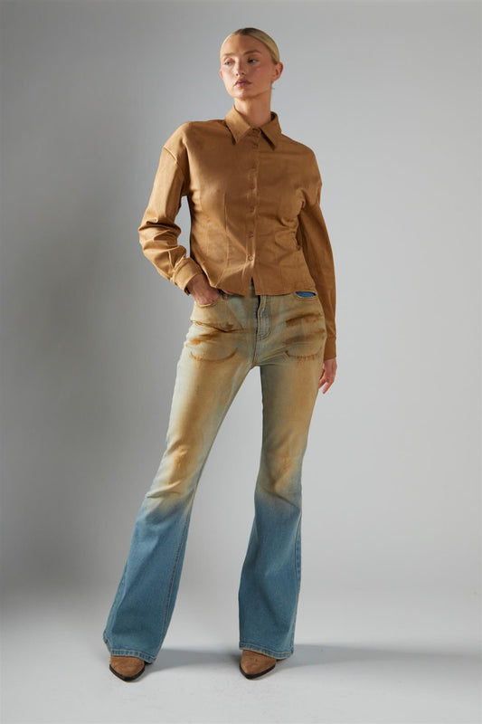 Blue-Mud-Wash Flared Jeans
