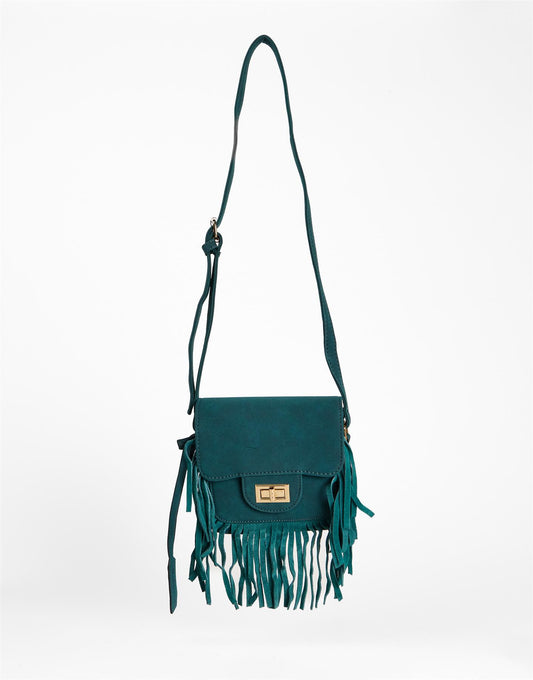 Teal Fringe Mini Crossbody Bag