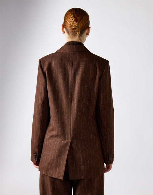 Narrated Brown Pinstriped Double-Breasted Suit Jacket