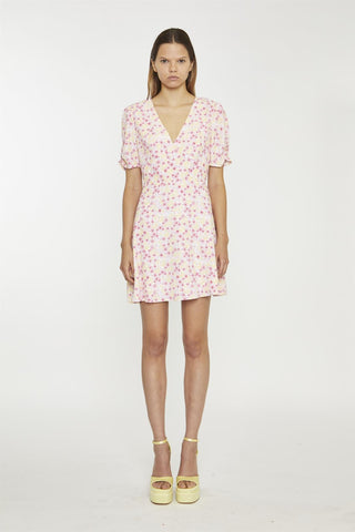 Pink-Yellow-Bunch-Flower Mini-Dress