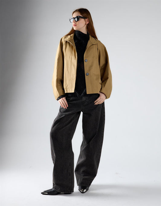 Raglan Sleeve Crop Coat - Beige