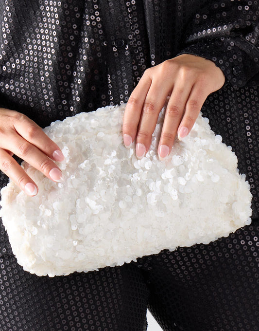 Sequin Cloud Clutch - White