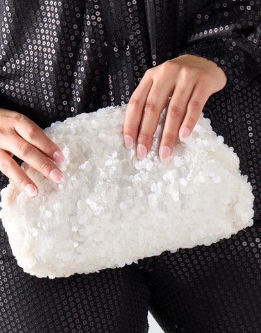 Sequin Cloud Clutch - White
