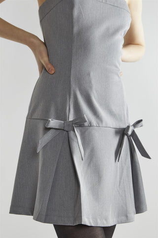Grey A-Line Bardot Mini-Dress
