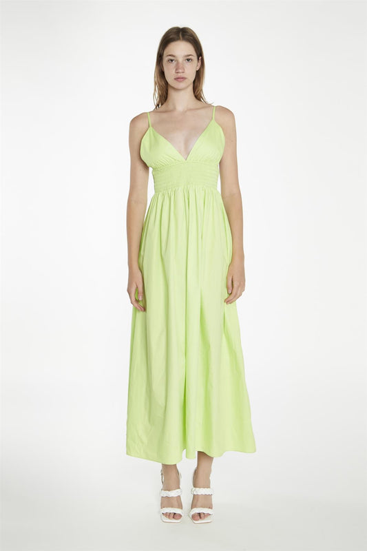 Electric-Lime Shirred Waist Maxi-Dress