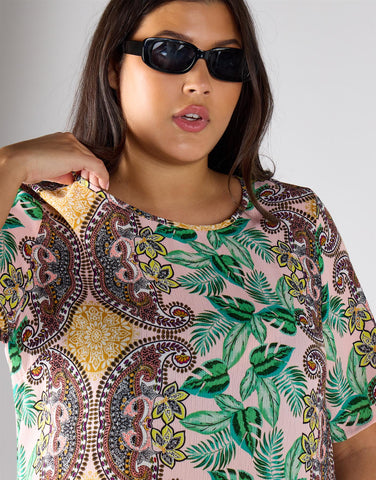 Glamorous Curve Pink Leaf Paisley Midi Dress
