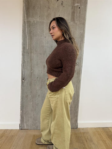 Brown Crew Neck Crop-Jumper