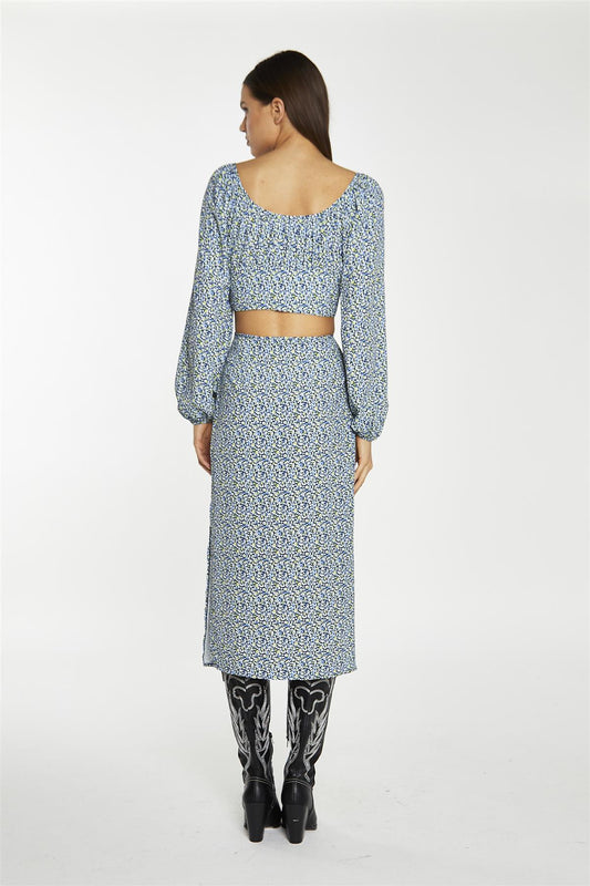 Pencil Midi Skirt - Blue Lime Ditsy