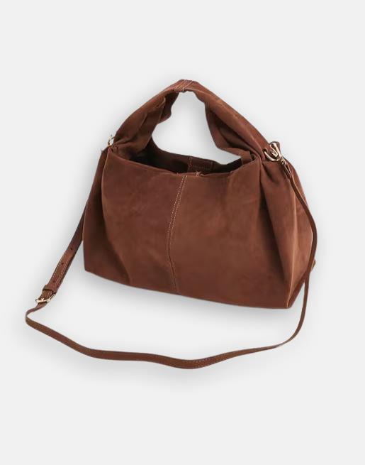 Faux suede slouchy bag - Dark Brown