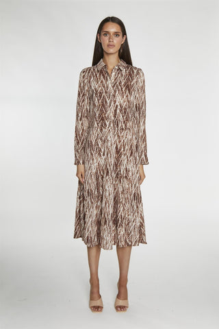 Brown-Snake Long-Sleeve Midi-Dress