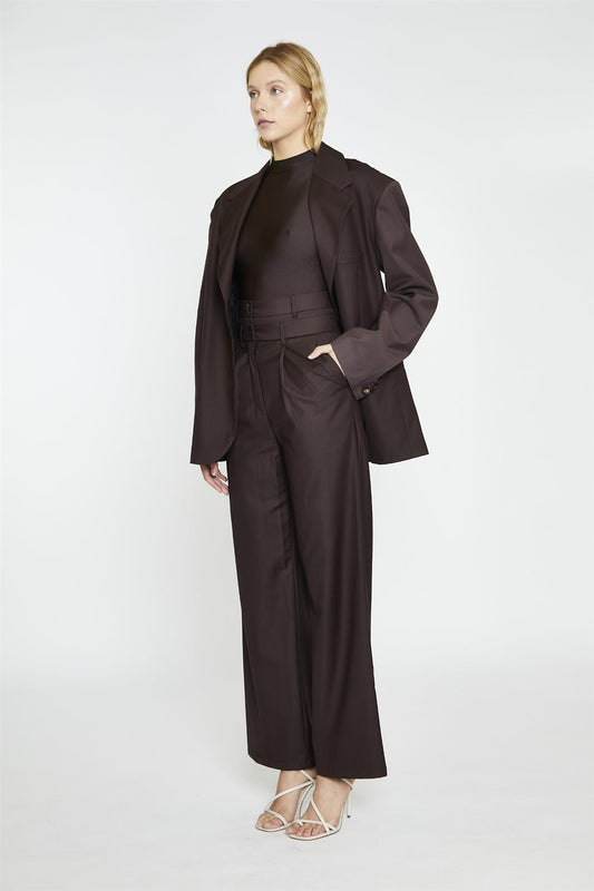 Dark-Brown Double Waisted Wide-Leg Trousers