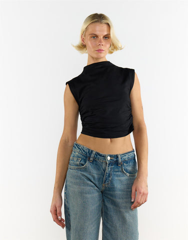 Black High Neck Crop Top