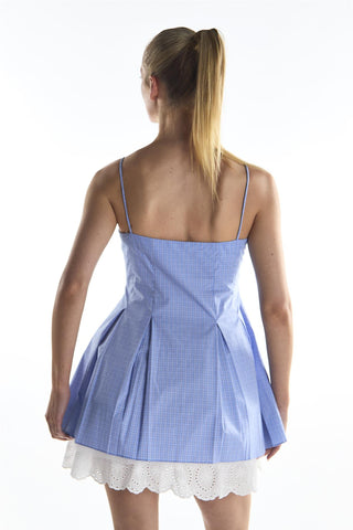 Cornflower Check Pleated Mini Dress