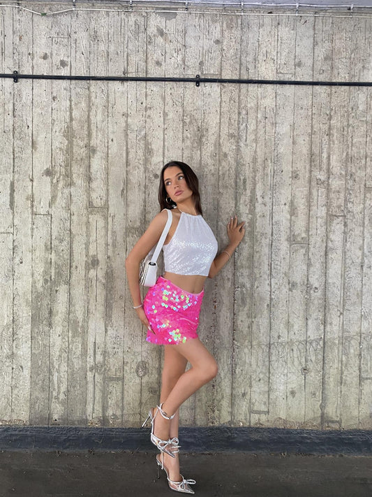 Ava Sequin Mini Skirt - Pink