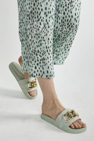 Mint Sliders with Gold Chain Strap