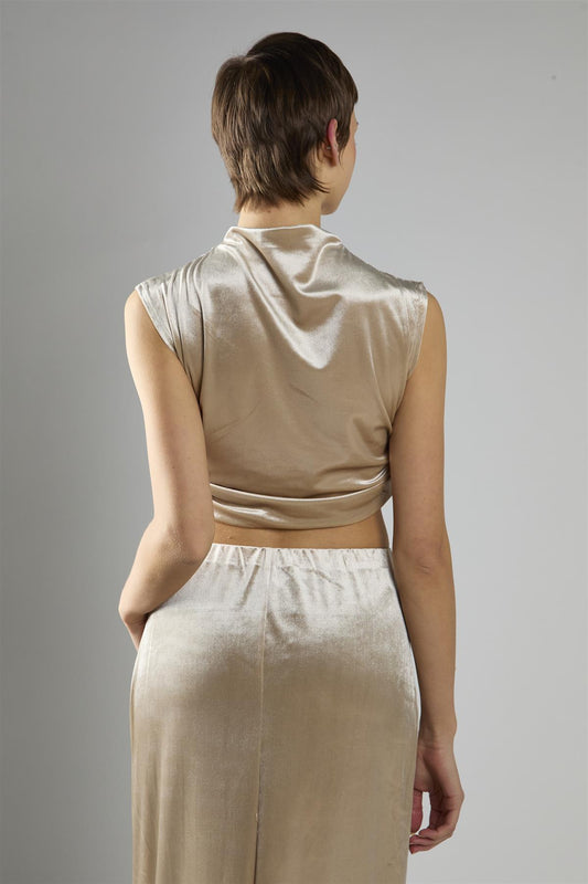 Oyester Velvet Sleeveless Mock Neck Crop Top