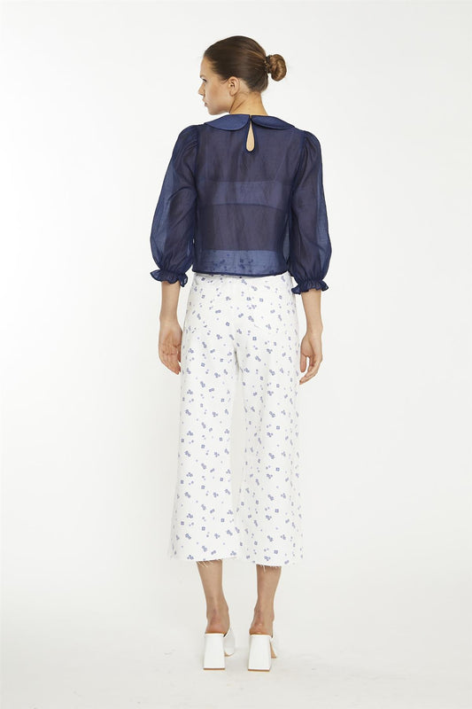 Navy Organza Crop-Top