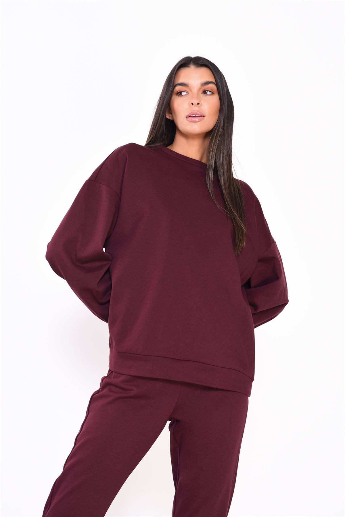 Maroon Relaxed-Fit Long-Sleeve-Top