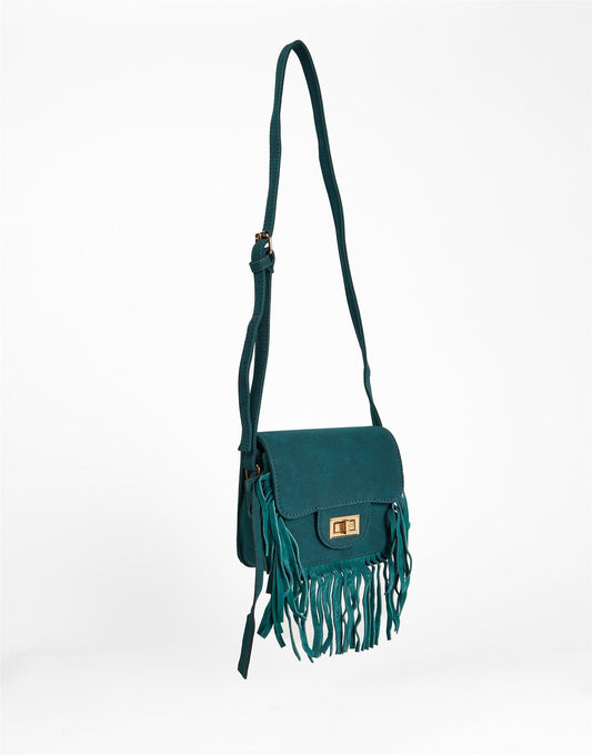 Teal Fringe Mini Crossbody Bag