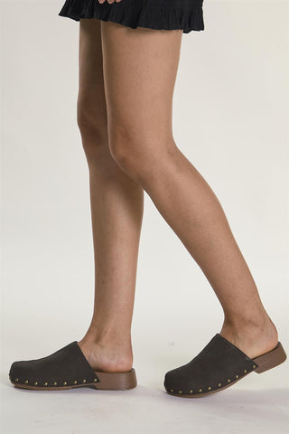 Chocolate Studded Mule-Clogs