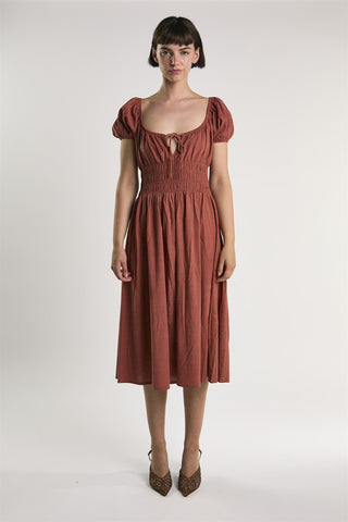 Mid Copper Shirring Waist Midi Dress