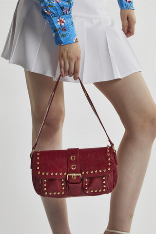 Red Studded Baguette-Bag