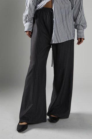 Dark Grey Pinstripe Wide Leg Trousers