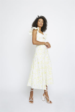 Yellow-Brushstroke-Flower Sweetheart-Neckline Crop-Top