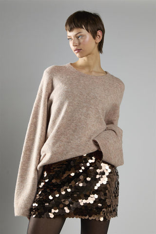 Brown-Disc-Sequin Mini-Skirts