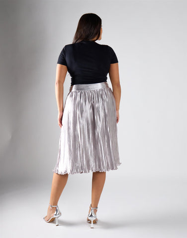 Glamorous Curve Light Silver Pleated Midi Skirt