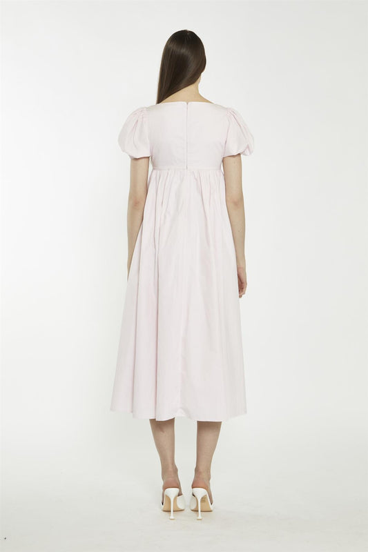 Light Pink Balloon Short-Sleeve Midi-Dress