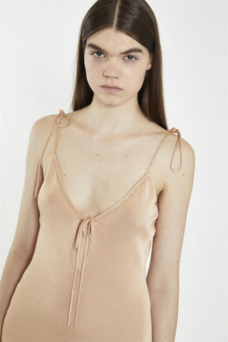 V-Neck Midi Slip Dress - Soft Apricot