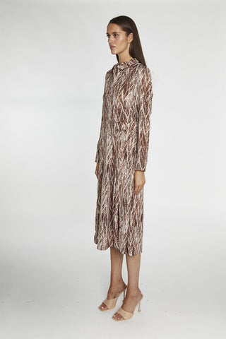 Brown-Snake Long-Sleeve Midi-Dress