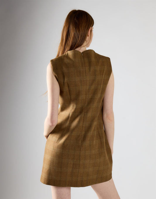 Sepia Check Tailored Fit Mini Dress